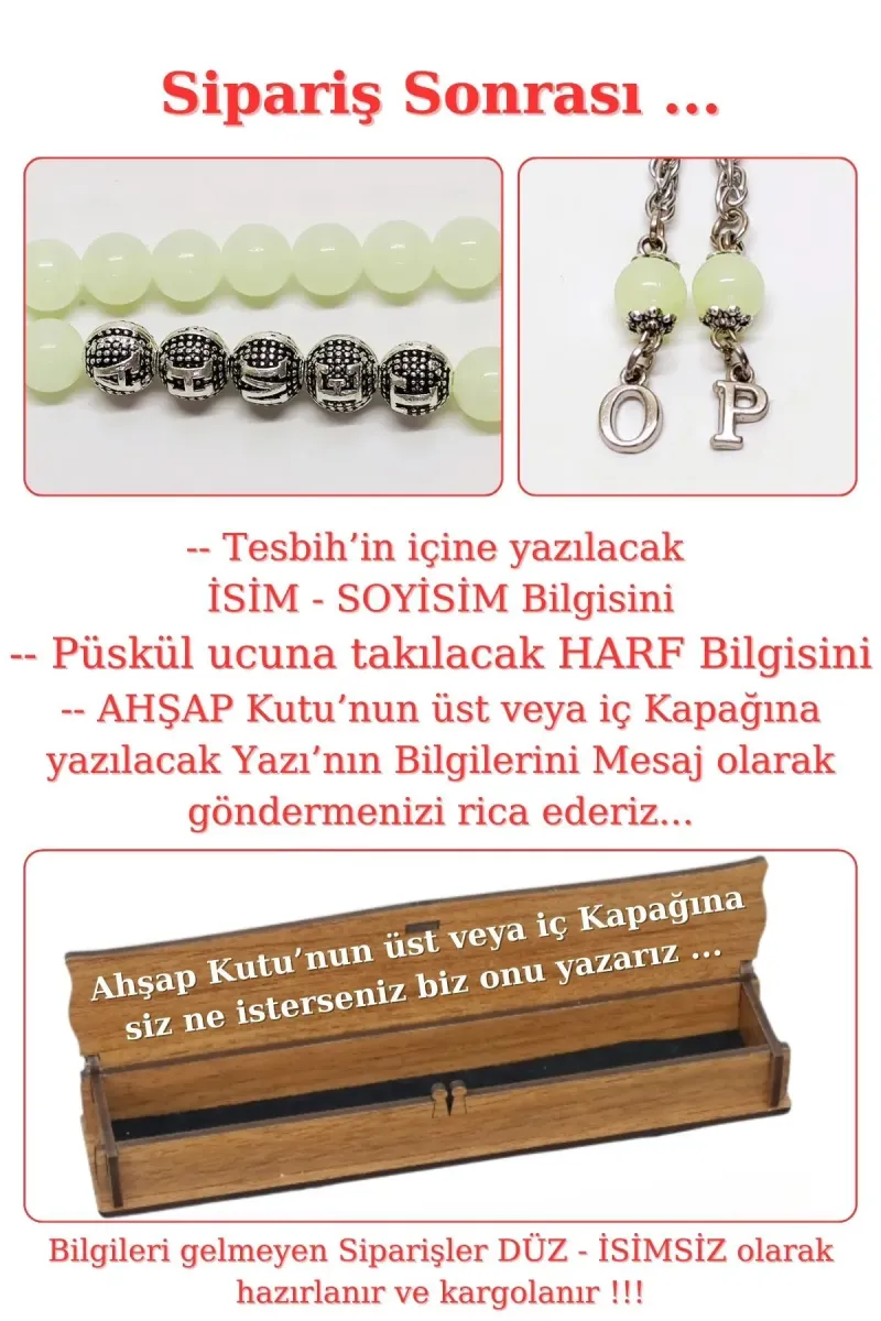 Tesbih Sakarya Kişiye Özel Isimli - Püskül Ucu Harfli - Fosforlu Kedigözü Tesbih görsel 2
