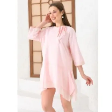Modkofoni Bisiklet Yaka Mini Pudra Kadın Elbise görsel 1