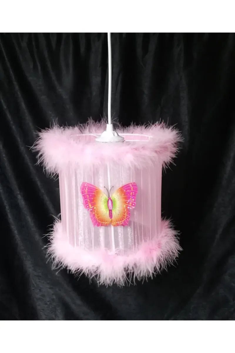 Tekay Aydınlatma PEMBE KELEBEKLİ TÜYLÜ ÇOCUK ODASI YATAK ODASI AVİZE görsel 1