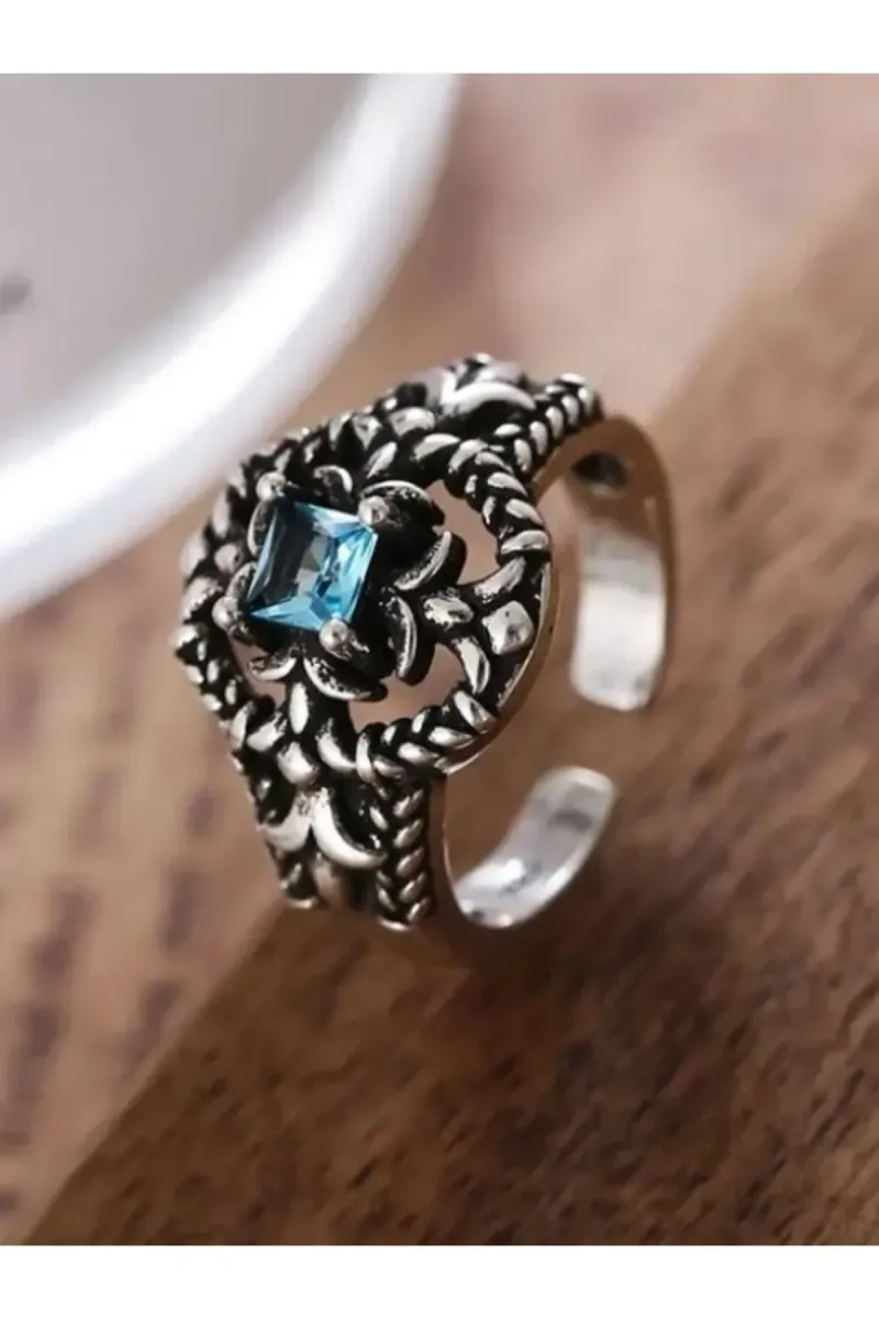 Eyelashes Silver 925 Ayar Gümüş Zirkon Mavi Taşlı Yüzük görsel 1