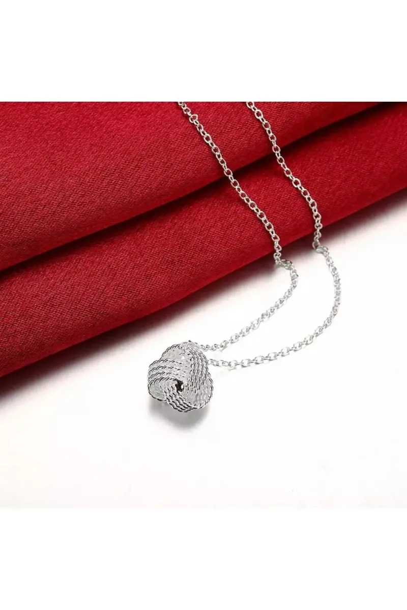 Eyelashes Silver 925 Ayar Gümüş Örgü Top Kolye görsel 3