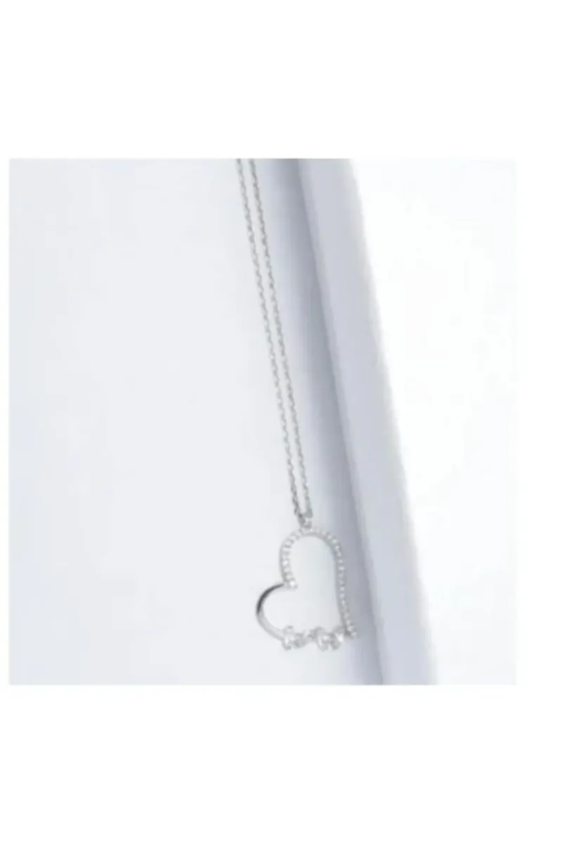 Eyelashes Silver 925 Ayar Gümüş Baget Kalp  Zirkon Taşlı Kolye görsel 3