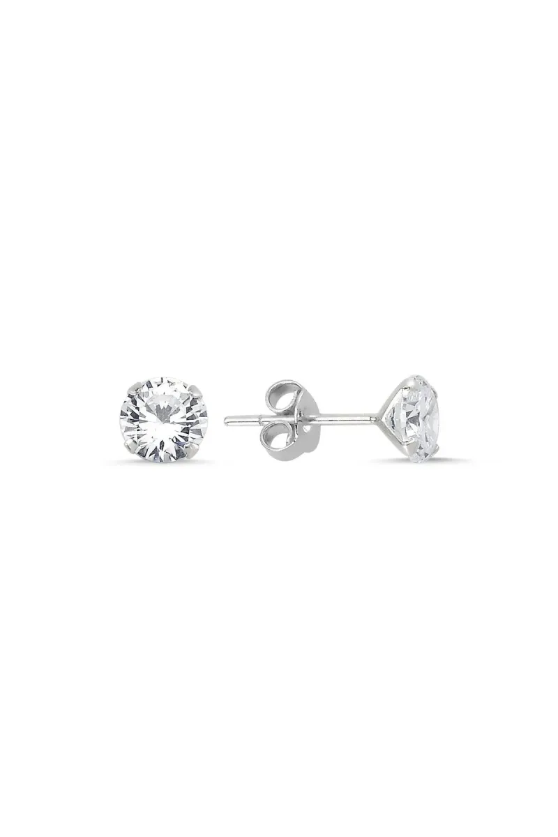 Eyelashes Silver 925 Ayar Gümüş Yuvarlak Zirkon Tektaş Küpe görsel 1