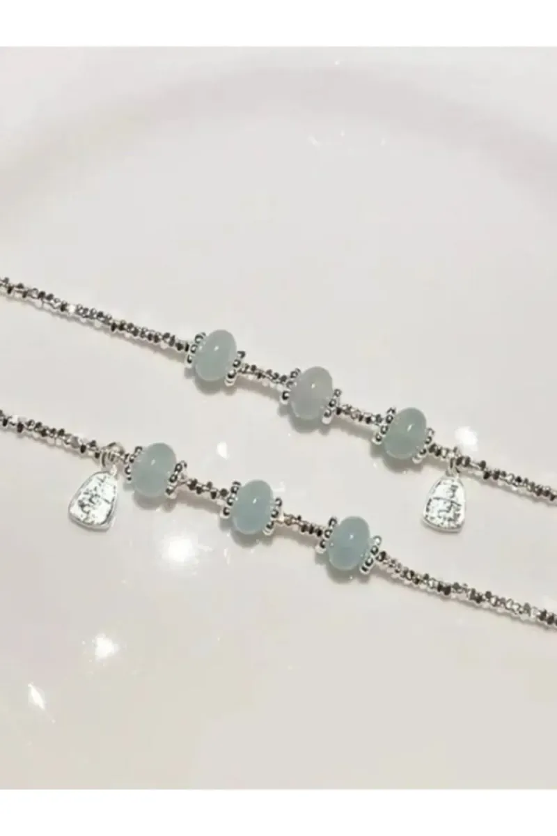 Eyelashes Silver 925 Ayar Gümüş Açık Mavi Yeşim Taşlı Bileklik görsel 2
