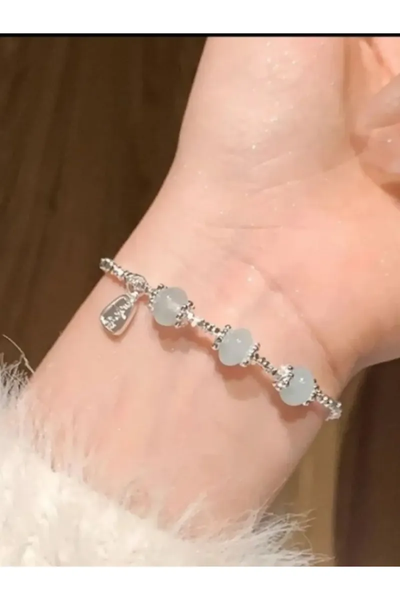 Eyelashes Silver 925 Ayar Gümüş Açık Mavi Yeşim Taşlı Bileklik görsel 1