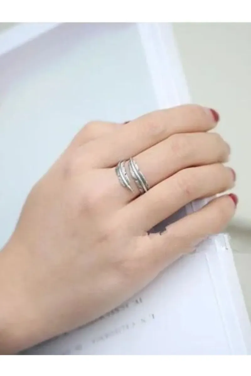 Eyelashes Silver 925 Ayar Gümüş Yaprak Desenli  Ayarlanabilir Yüzük görsel 1