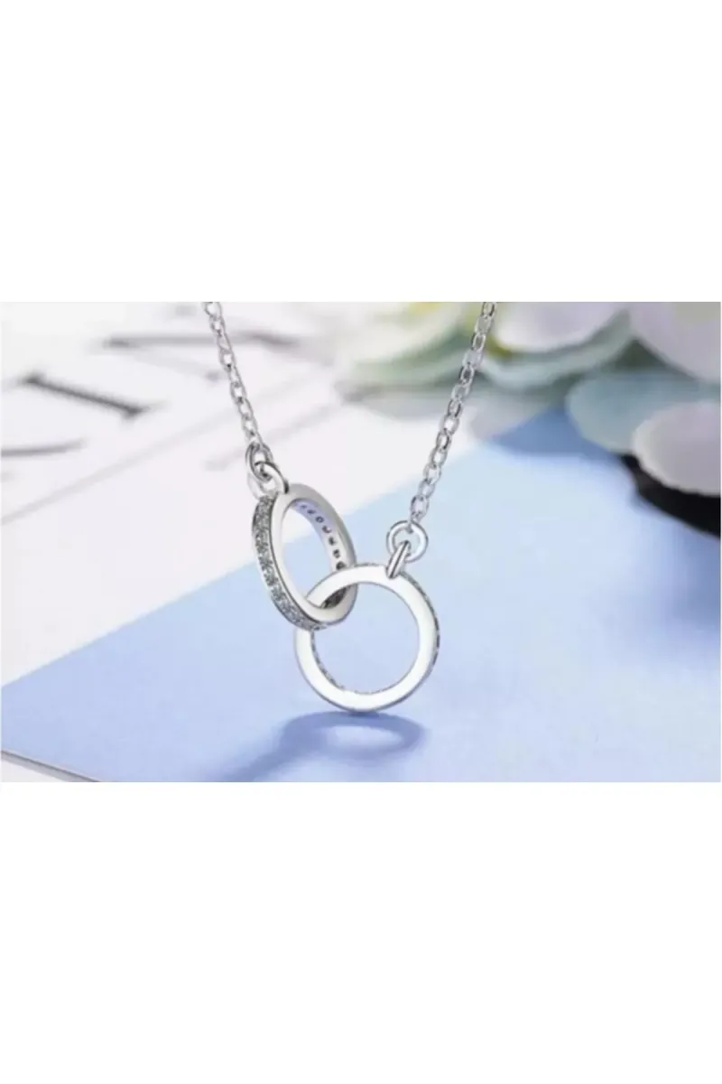 Eyelashes Silver 925 Ayar Gümüş Iç Içe Geçmiş Yuvarlak Zirkon Taşlı Kolye görsel 1