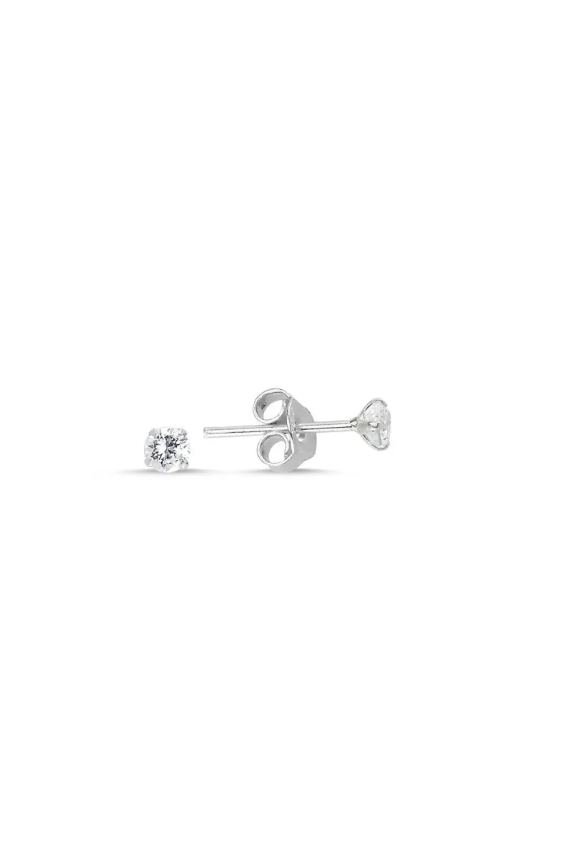 Eyelashes Silver 925 Ayar Gümüş Yuvarlak Zirkon Tektaş Küpe