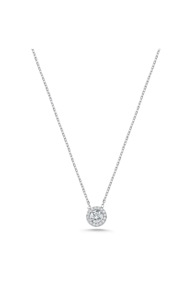 Eyelashes Silver 925 Ayar Gümüş Halo Tektaş Zirkon Taşlı Kolye
