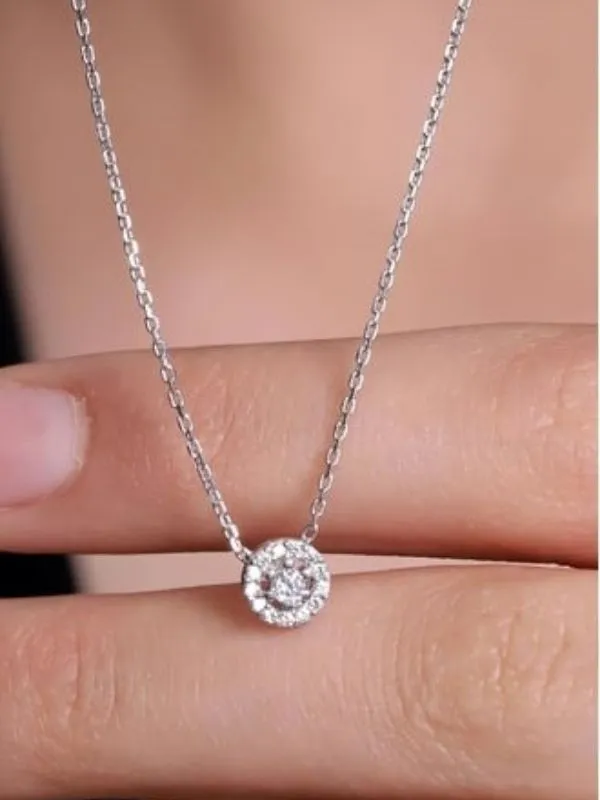 Eyelashes Silver 925 Ayar Gümüş Halo Tektaş Zirkon Taşlı Kolye görsel 4