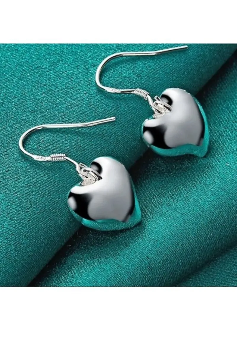 Eyelashes Silver 925 Ayar Gümüş Salanan Kalp Küpe görsel 4