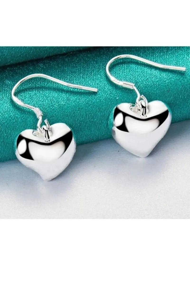Eyelashes Silver 925 Ayar Gümüş Salanan Kalp Küpe görsel 5