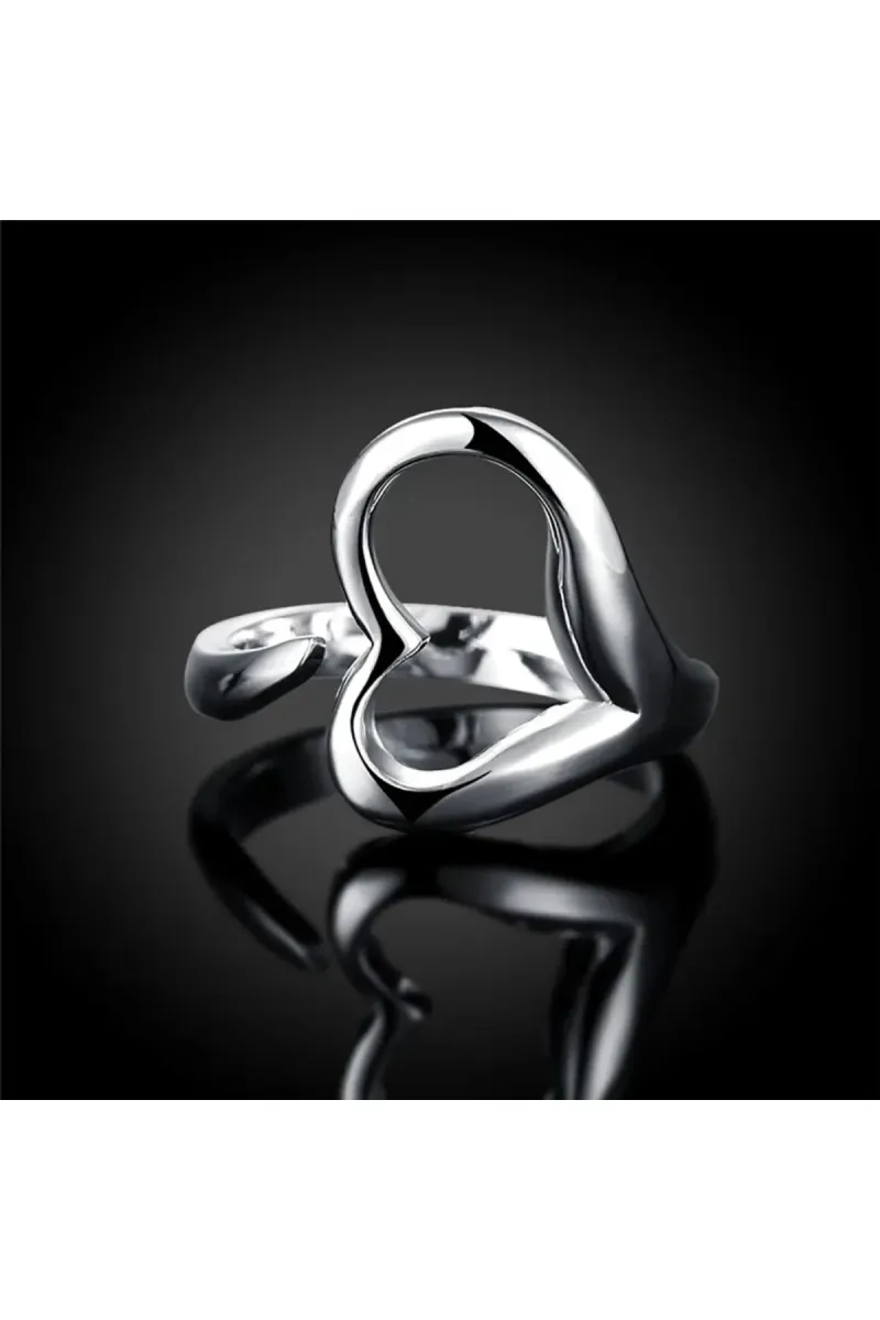 Eyelashes Silver 925 Ayar Gümüş Ayarlanabilir İçi Boş Kalp Yüzük görsel 2