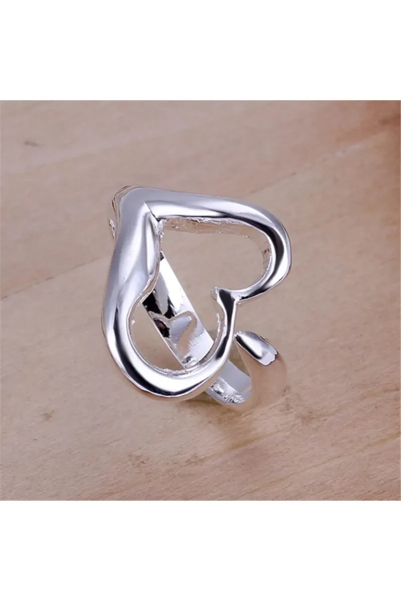 Eyelashes Silver 925 Ayar Gümüş Ayarlanabilir İçi Boş Kalp Yüzük görsel 4