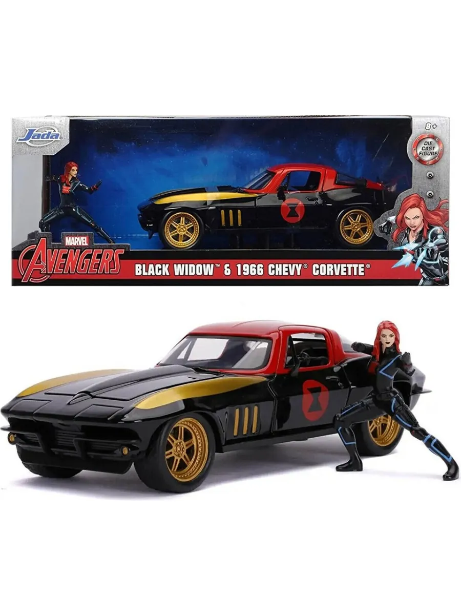 JUPITER OYUNCAK Marvel Avangers Black Widow & 1966 Chevy Corvette Model Araba görsel 1