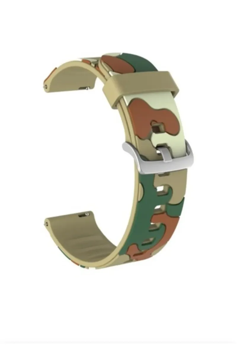 MarkaCase Garmin 245-245 Music Için Uyumlu Kamuflaj Silikon Saat Kordonu 20mm - Açık Kahverengi Kamuflaj görsel 1