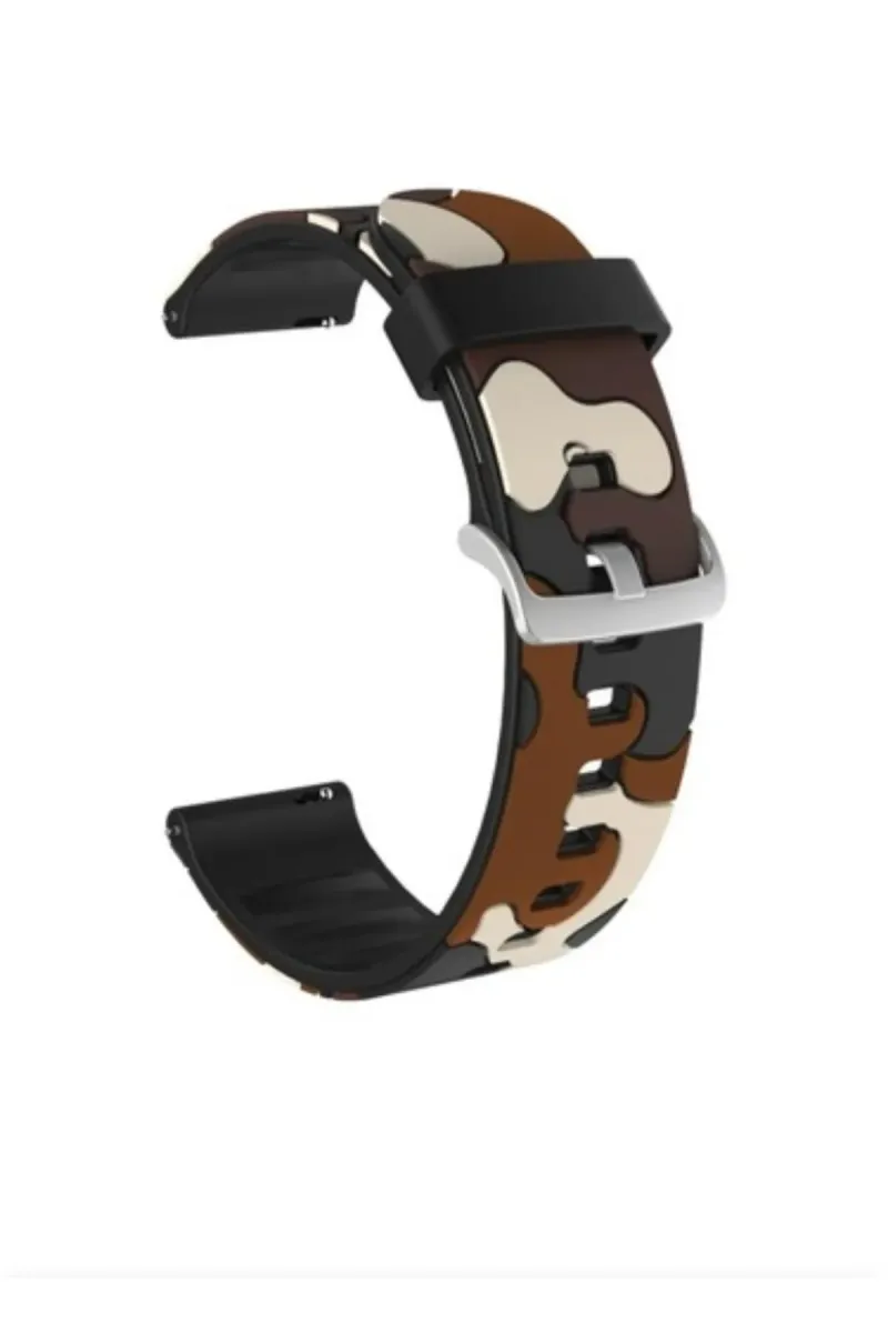MarkaCase Garmin 245-245 Music İçin Kamuflaj Silikon Saat Kordonu 20MM- Kahverengi Siyah Kamuflaj görsel 2