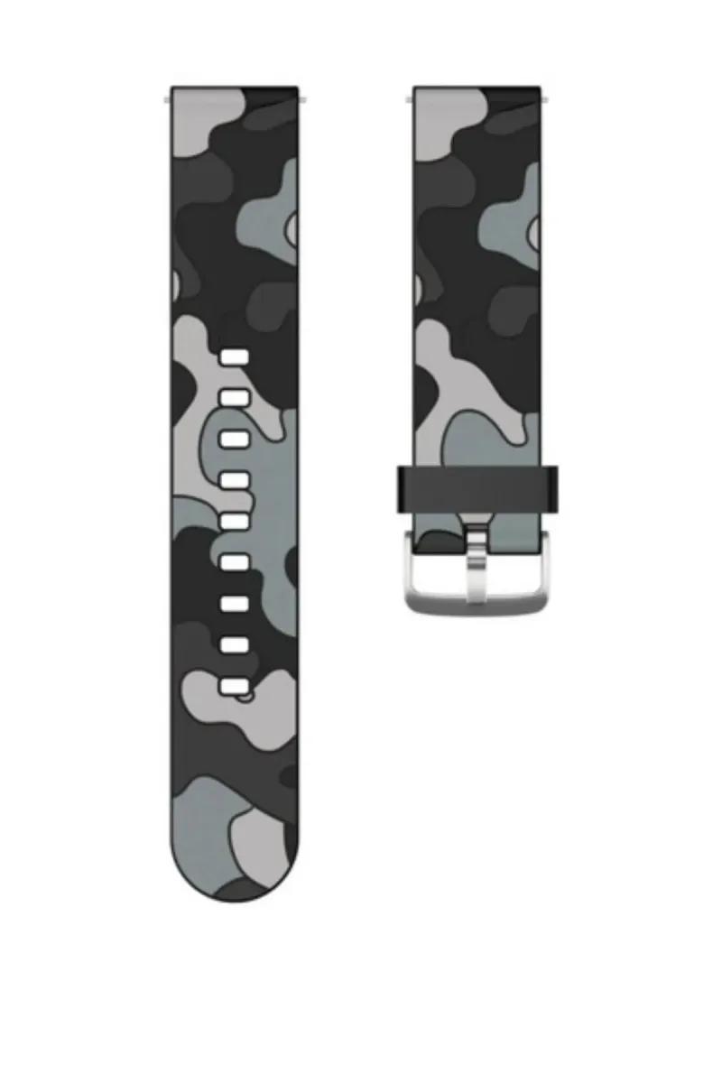 MarkaCase Garmin 245-245 Music İçin Kamuflaj Silikon Saat Kordonu 20MM - Siyah/Gri Kamuflaj görsel 1