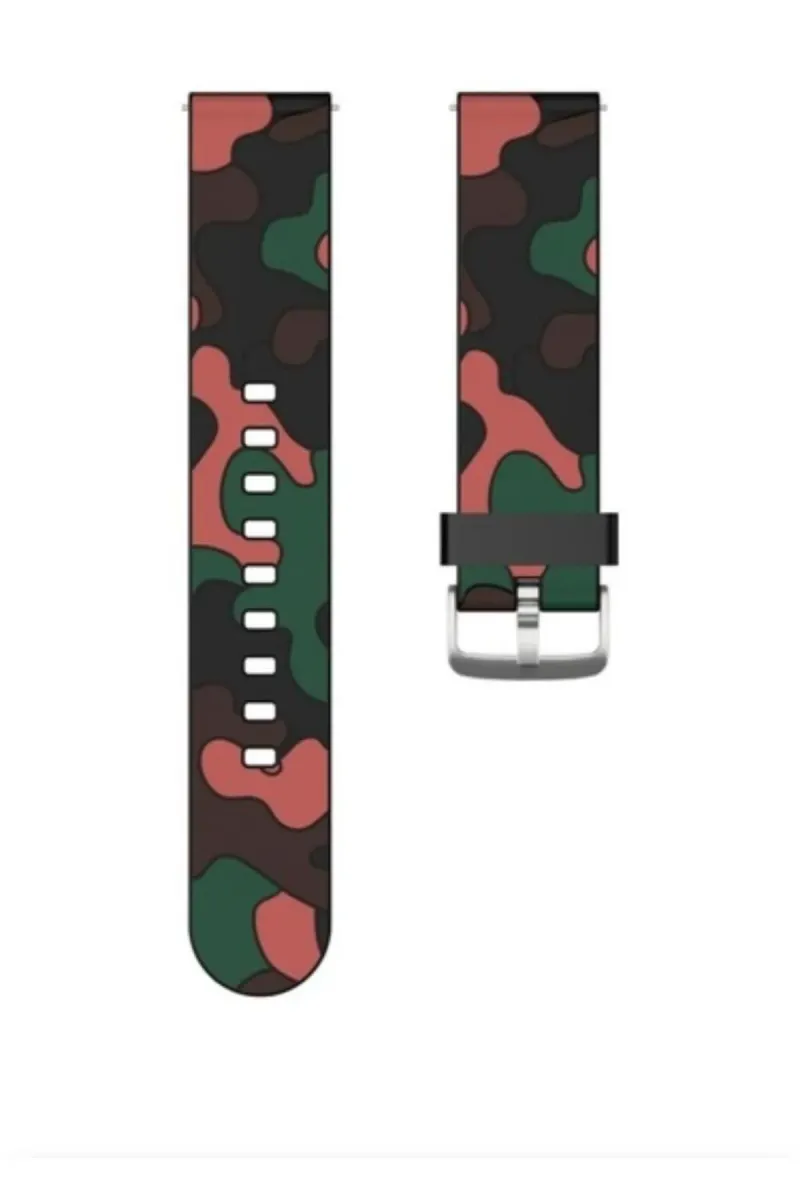 MarkaCase Garmin 245-245 Music İçin Kamuflaj Silikon Saat Kordonu 20MM - Kırmızı/Siyah Kamuflaj görsel 1