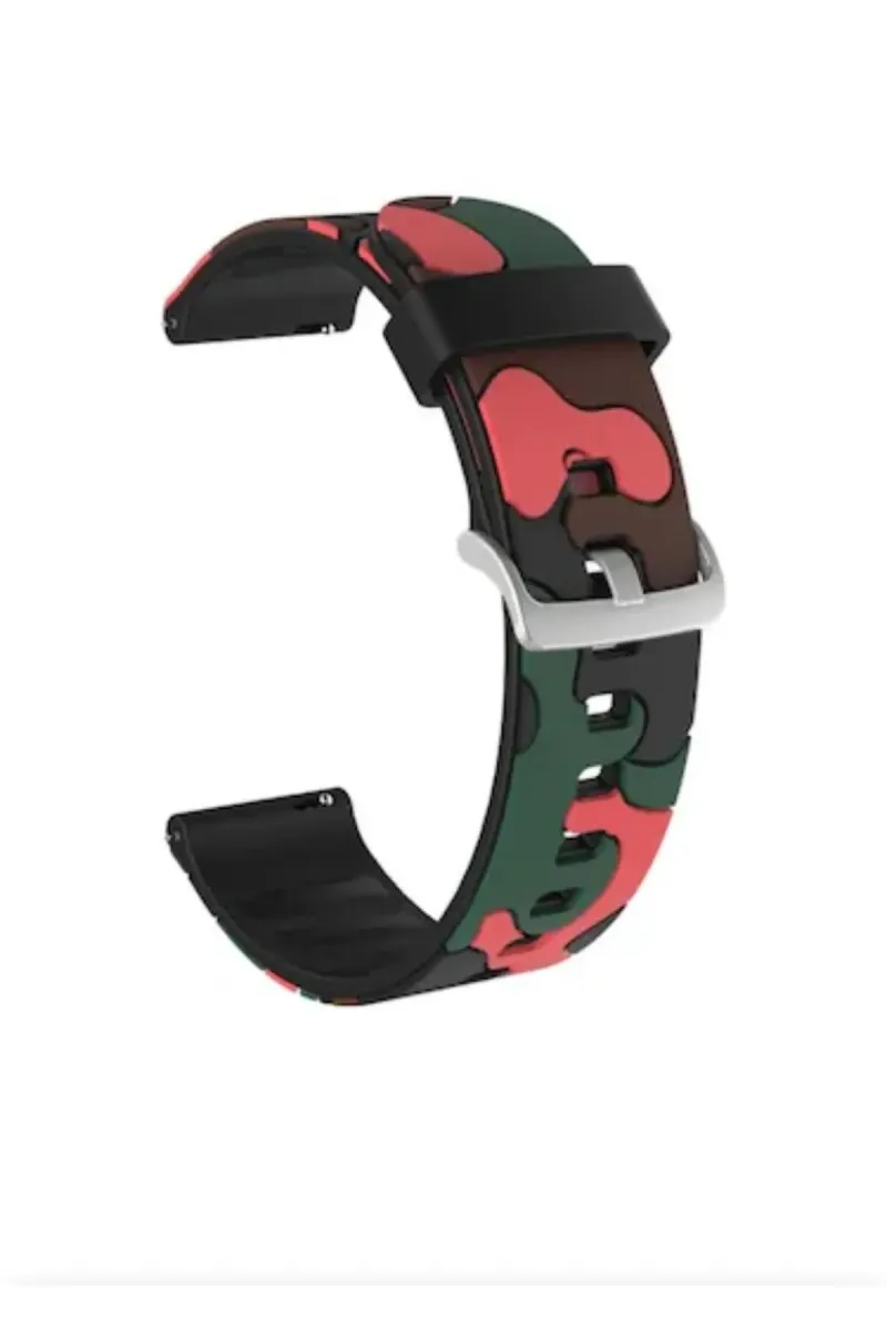 MarkaCase Garmin 245-245 Music İçin Kamuflaj Silikon Saat Kordonu 20MM - Kırmızı/Siyah Kamuflaj görsel 2