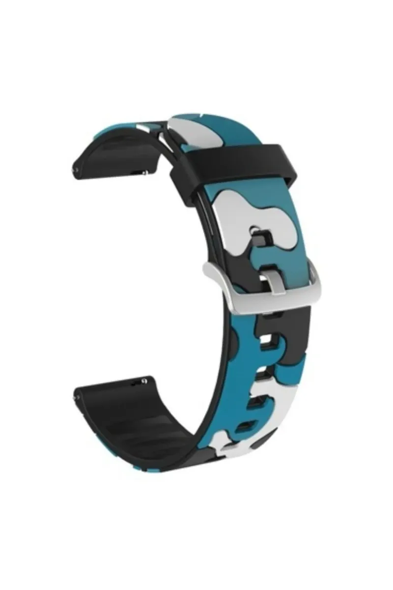 MarkaCase Garmin 245-245 Music İçin Kamuflaj Silikon Saat Kordonu 20MM - Mavi/Beyaz Kamuflaj