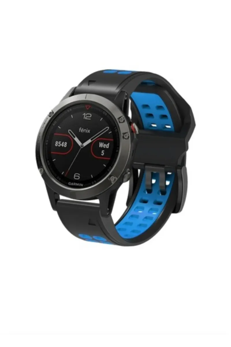MarkaCase Garmin Tactix Charlie Için Quick Fit Özellikli (26MM) Çift Sıralı Silikon Saat Kordonu  - Siyah/Mavi görsel 1