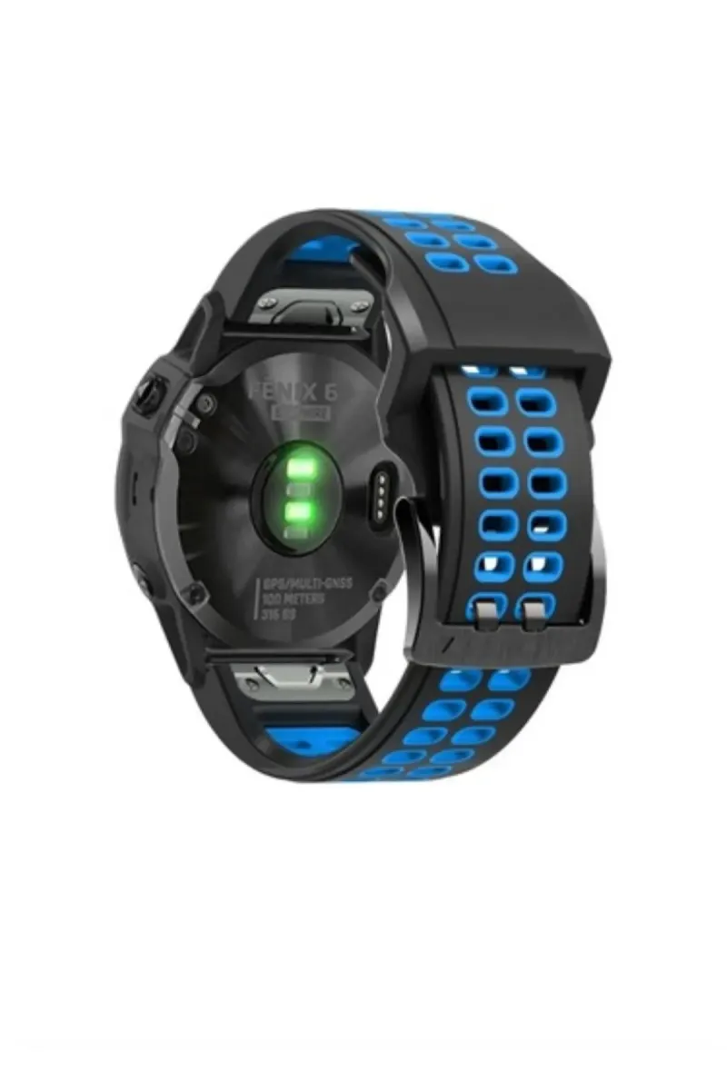 MarkaCase Garmin Tactix Charlie Için Quick Fit Özellikli (26MM) Çift Sıralı Silikon Saat Kordonu  - Siyah/Mavi görsel 2