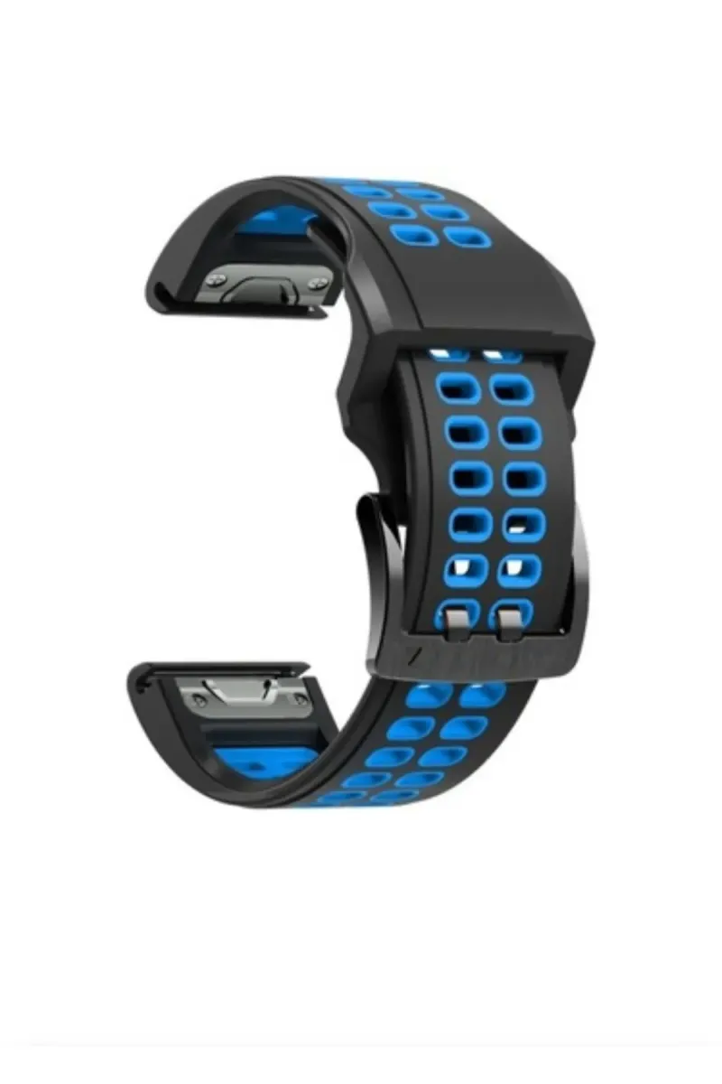 MarkaCase Garmin Tactix Charlie Için Quick Fit Özellikli (26MM) Çift Sıralı Silikon Saat Kordonu  - Siyah/Mavi görsel 4