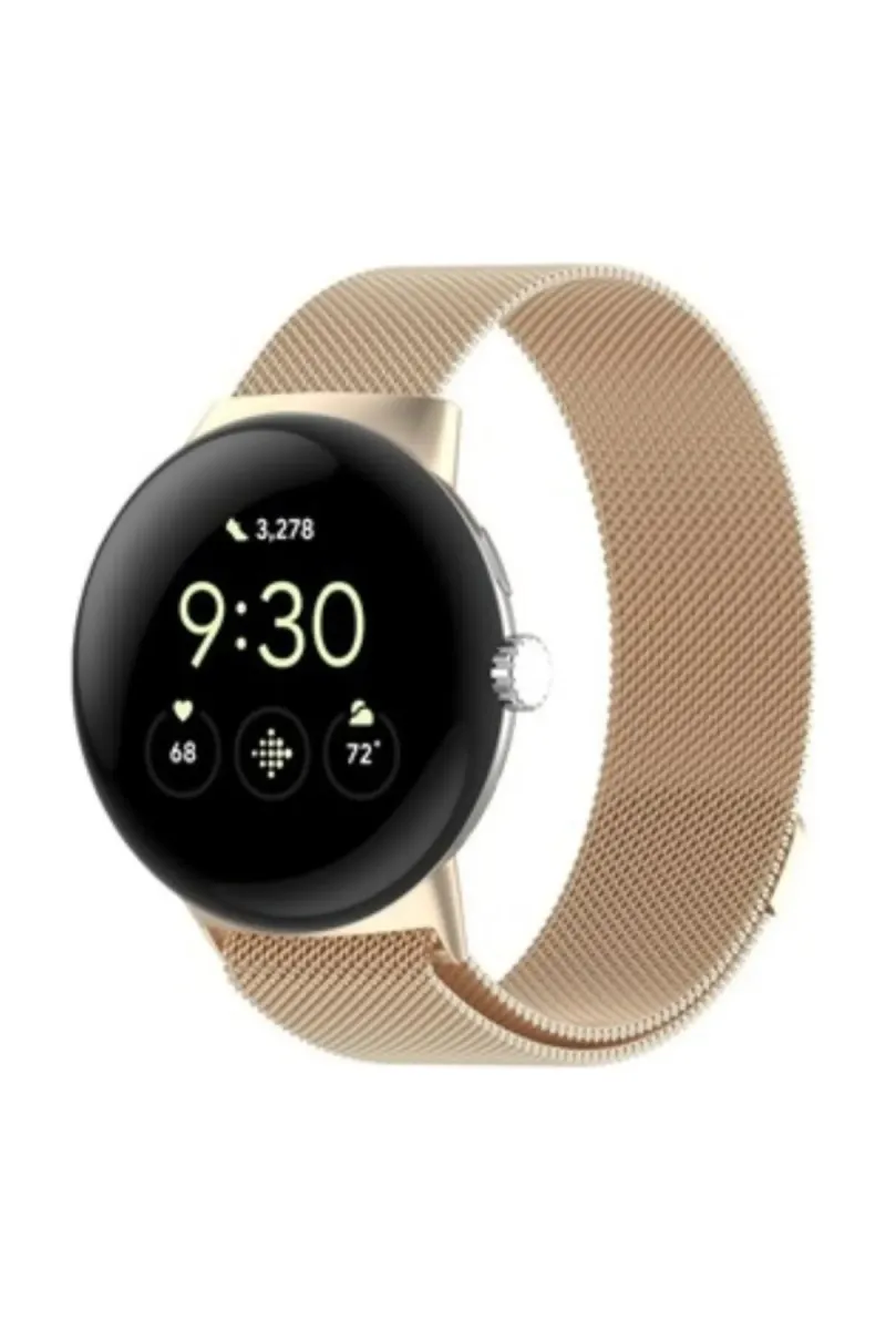 MarkaCase Google Pixel Watch Uyumlu Milanese Paslanmaz Çelik Metal Saat Kordonu - Vintage Gold görsel 1