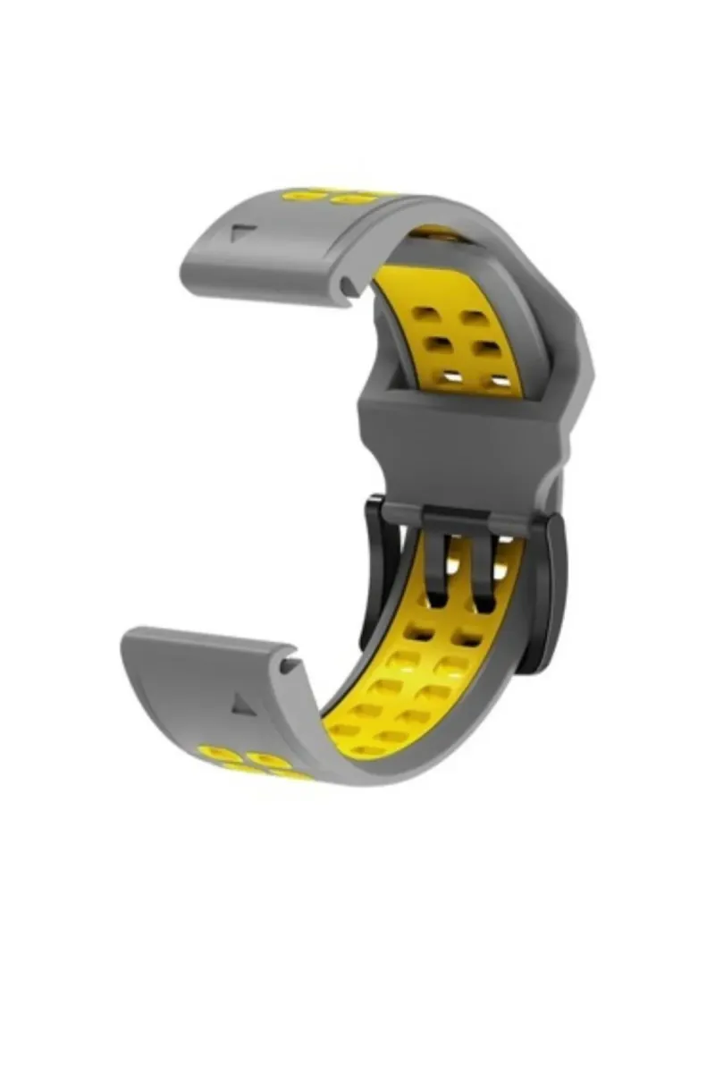 MarkaCase Garmin Tactix Charlie Için Quick Fit Özellikli (26MM) Çift Sıralı Silikon Saat Kordonu - Gri/Sarı görsel 3