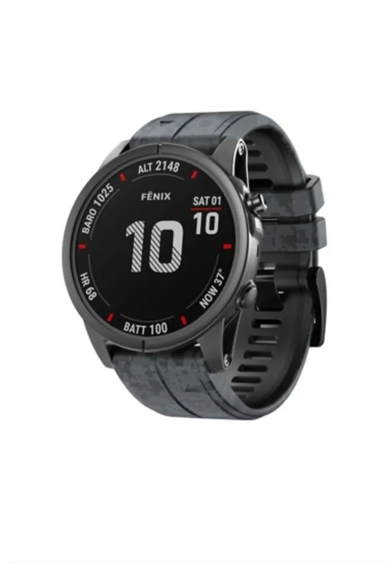 MarkaCase Garmin Fenix 6 -6 Pro (22MM) Kamuflaj Silikon Saat Kordonu - Antrasit Kamuflaj görsel 1