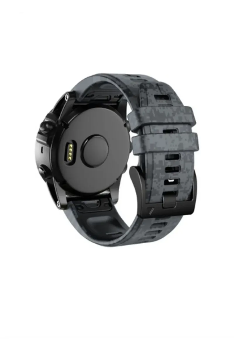 MarkaCase Garmin Fenix 6 -6 Pro (22MM) Kamuflaj Silikon Saat Kordonu - Antrasit Kamuflaj görsel 2