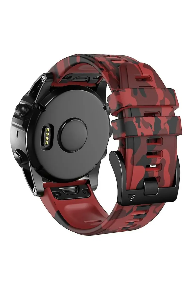 MarkaCase Garmin Fenix  5 -5 plus Pro (22MM) Kamuflaj Silikon Saat Kordonu - Kırmızı Kamuflaj görsel 2