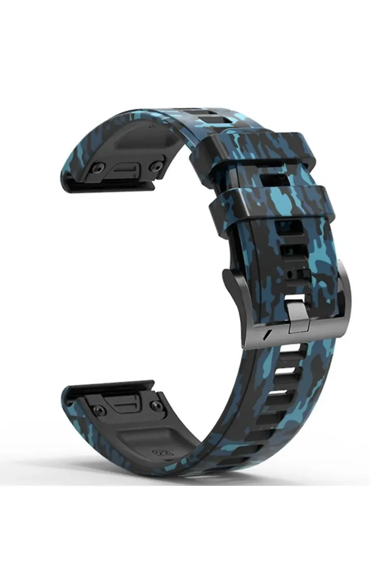 MarkaCase Garmin Fenix 6 -6 Pro (22MM) Kamuflaj Silikon Saat Kordonu - Mavi Kamuflaj görsel 2