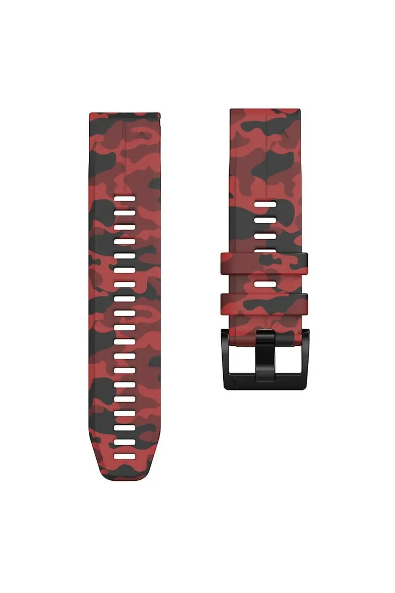 MarkaCase Garmin Fenix 6 -6 Pro (22MM) Kamuflaj Silikon Saat Kordonu - Kırmızı Kamuflaj görsel 3