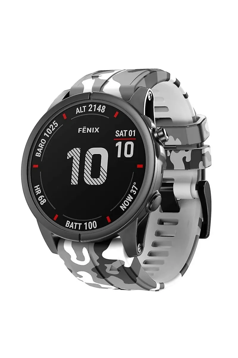 MarkaCase Garmin Fenix 6 -6 Pro (22MM) Kamuflaj Silikon Saat Kordonu - Beyaz Kamuflaj