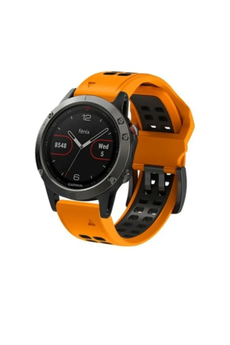 MarkaCase Garmin Tactix Charlie Için Quick Fit Özellikli (26MM) Çift Sıralı Silikon Saat Kordonu - Turuncu/Siyah görsel 1
