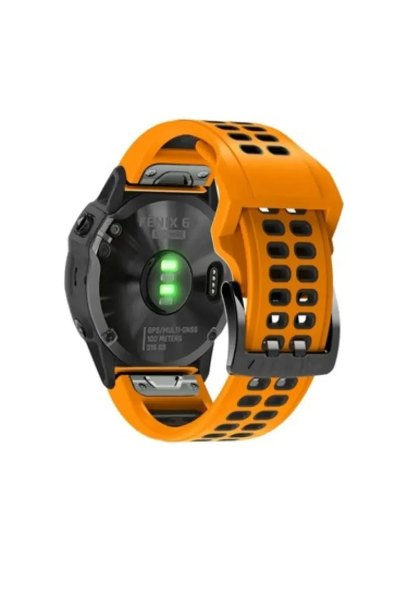 MarkaCase Garmin Tactix Charlie Için Quick Fit Özellikli (26MM) Çift Sıralı Silikon Saat Kordonu - Turuncu/Siyah görsel 2