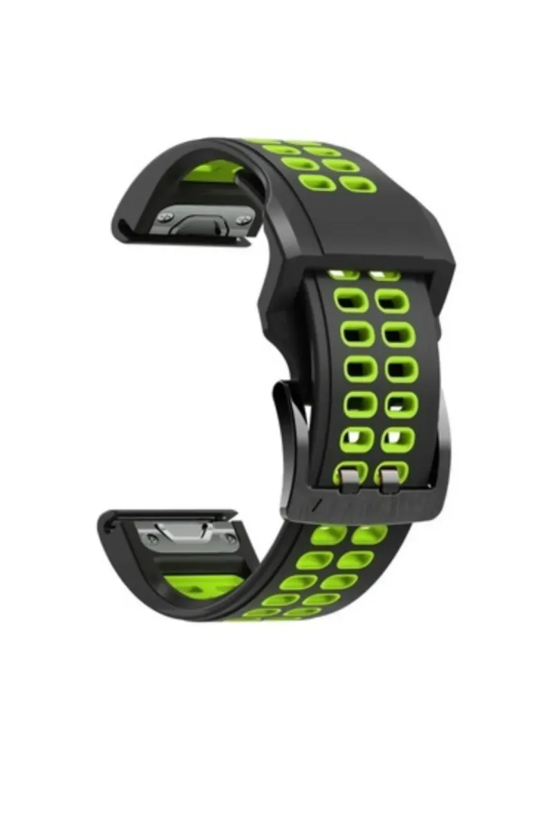 MarkaCase Garmin Tactix Charlie Için Quick Fit Özellikli (26MM) Çift Sıralı Silikon Saat Kordonu - Siyah/Yeşil görsel 4
