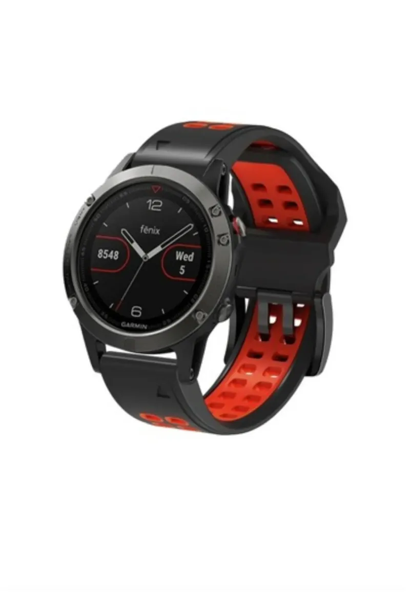 MarkaCase Garmin Tactix Charlie Için Quick Fit Özellikli (26MM) Çift Sıralı Silikon Saat Kordonu - Siyah Kırmızı görsel 1