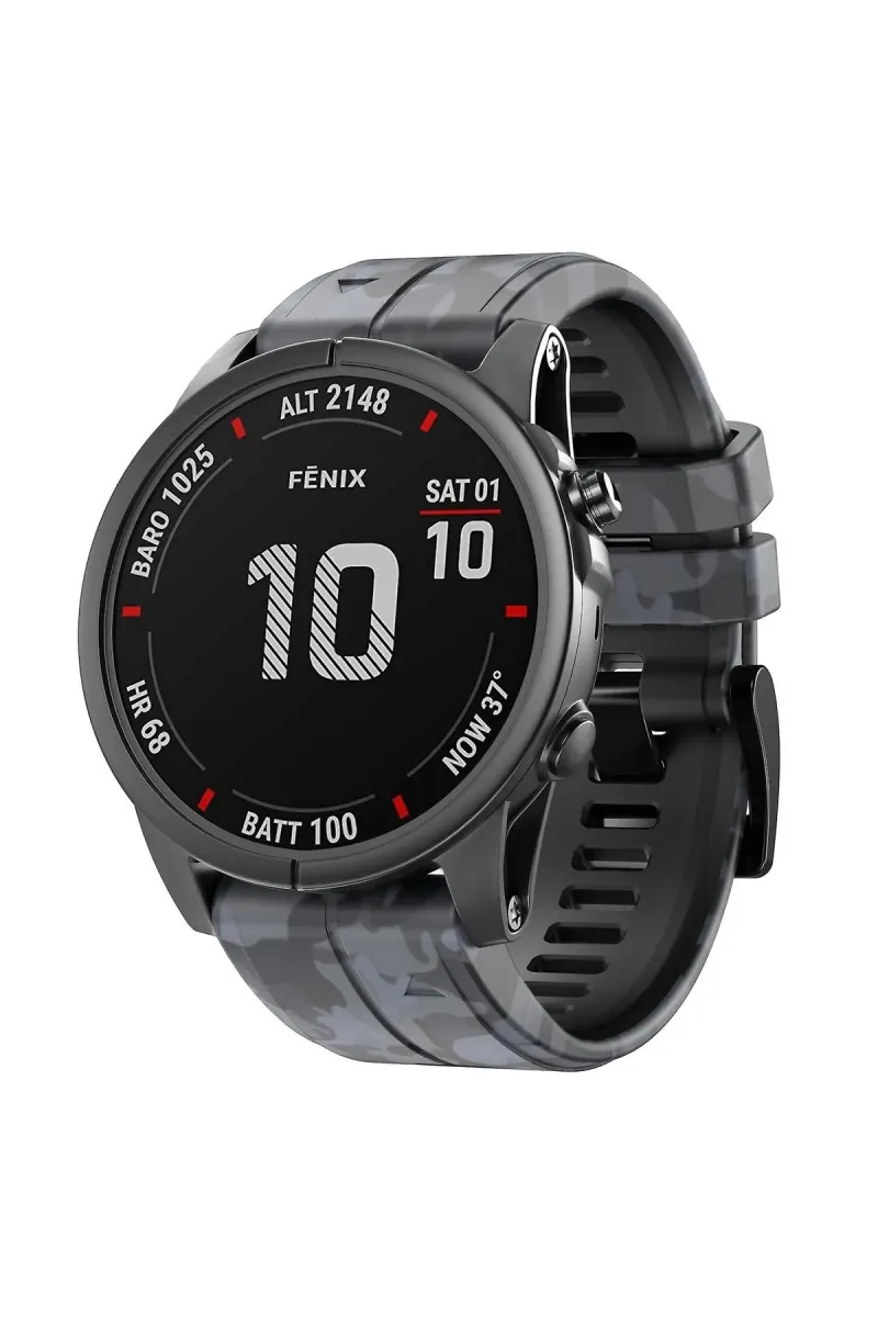 MarkaCase Garmin Quatix 5 (22MM) Kamuflaj Silikon Saat Kordonu - Gri Kamuflaj görsel 1