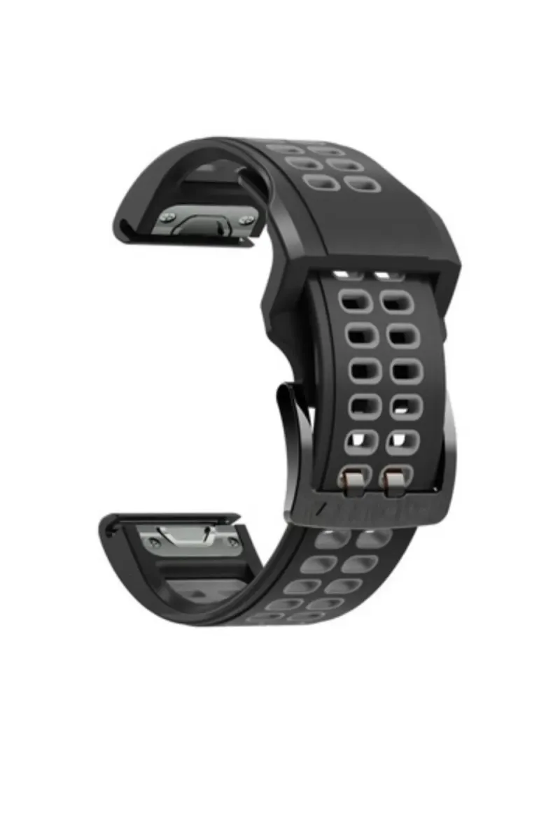 MarkaCase Instinct Solar Için Quick Fit Özellikli (22mm)  Çift Sıralı Silikon Saat Kordonu - Siyah/Gri görsel 4