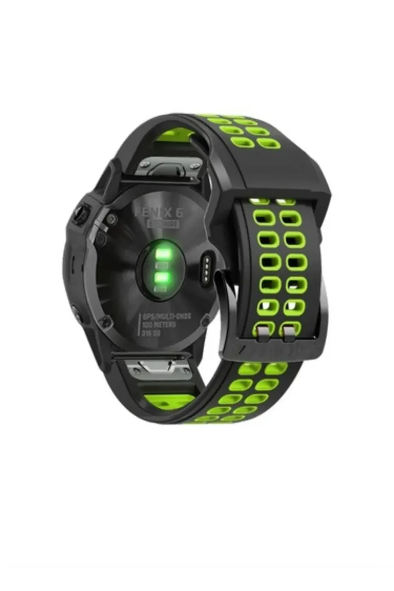 MarkaCase Instinct Solar Için Quick Fit Özellikli (22mm) Çift Sıralı Silikon Saat Kordonu - Yeşil/Siyah görsel 2