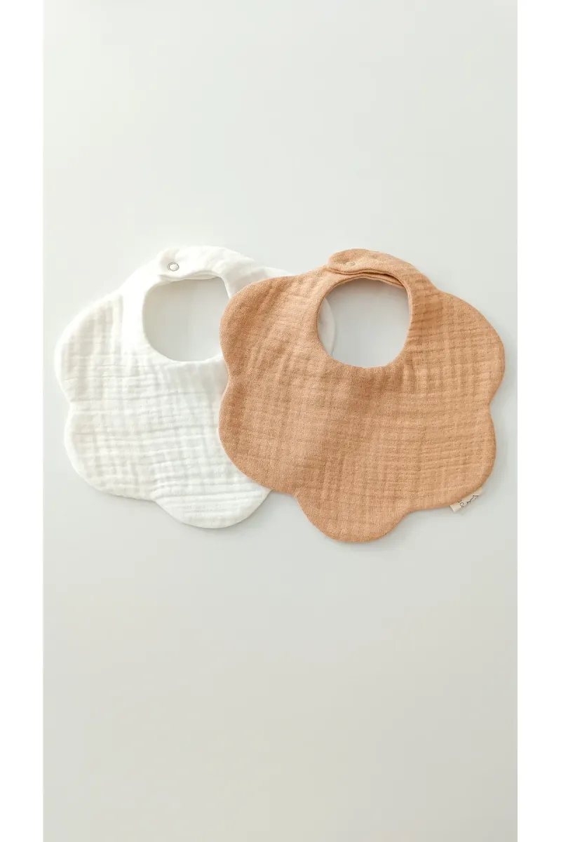 O&G Collection Cappicino - Ekru 2'li %100 Pamuklu Organik 8 Katlı Müslin Bebek Önlüğü/ Nikel Free Çıtçıt görsel 1