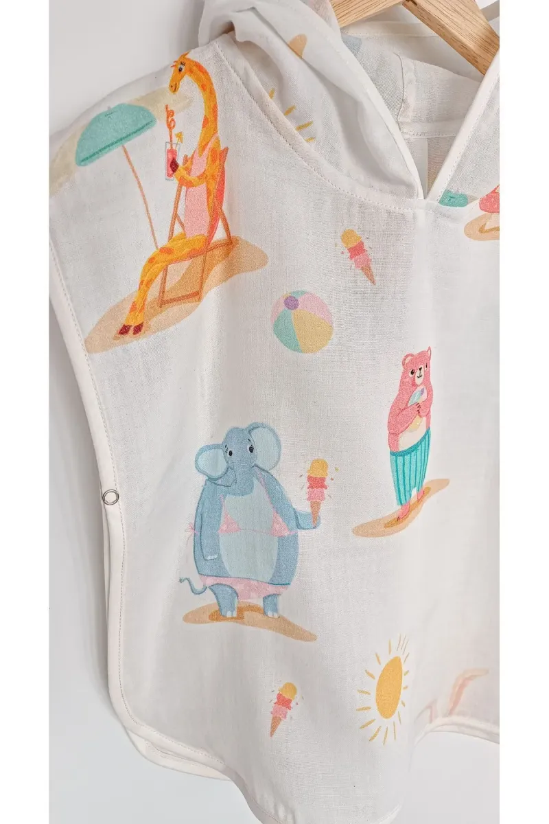 O&G Collection Summer %100 Pamuklu Çift Katlı Organik Bebek Müslin Panço / Havlu / Bornoz / Deniz ( 2 - 5 Yaş ) görsel 1