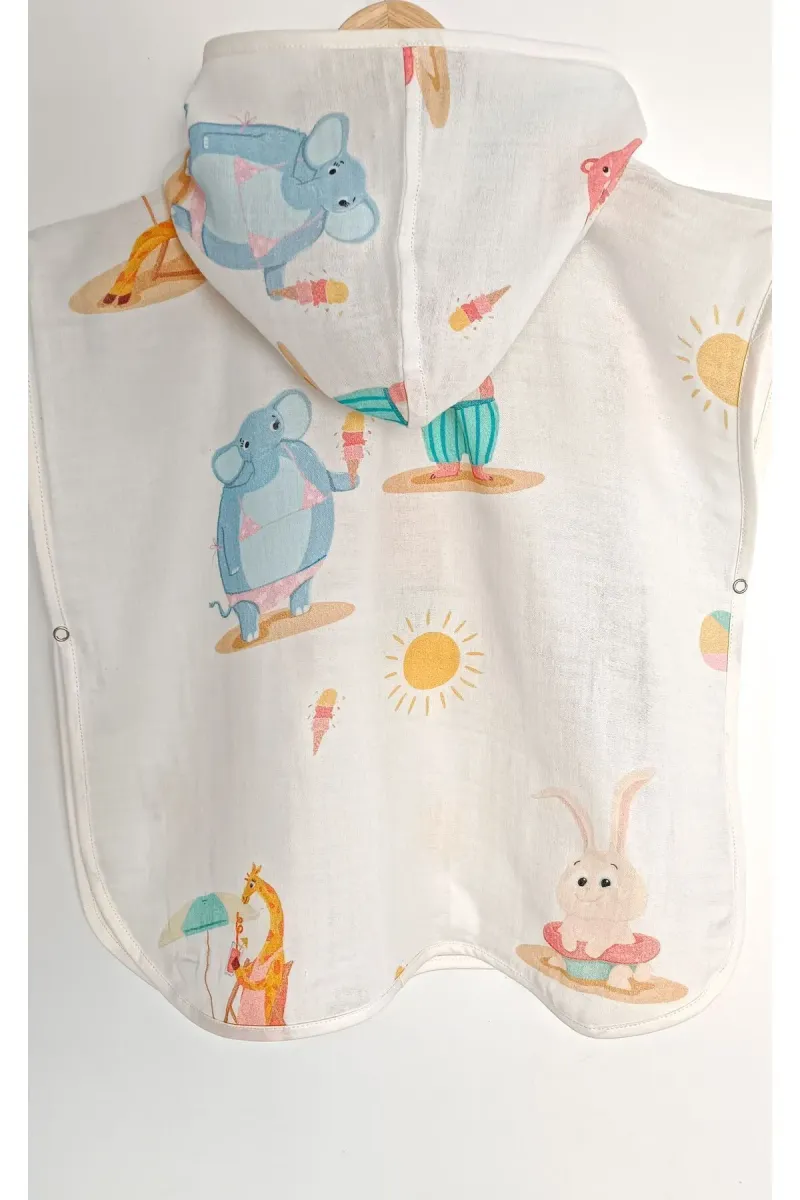 O&G Collection Summer %100 Pamuklu Çift Katlı Organik Bebek Müslin Panço / Havlu / Bornoz / Deniz ( 1-2 Yaş ) görsel 2