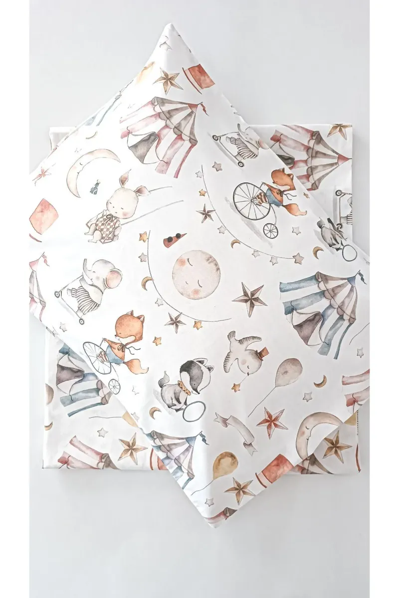 O&G Collection Sirk Desenli %100 Pamuklu (90X190 CM) Lastikli Çarşaf Ve Yastık Kılıfı Seti 2'li Set Bebek / Çocuk görsel 1