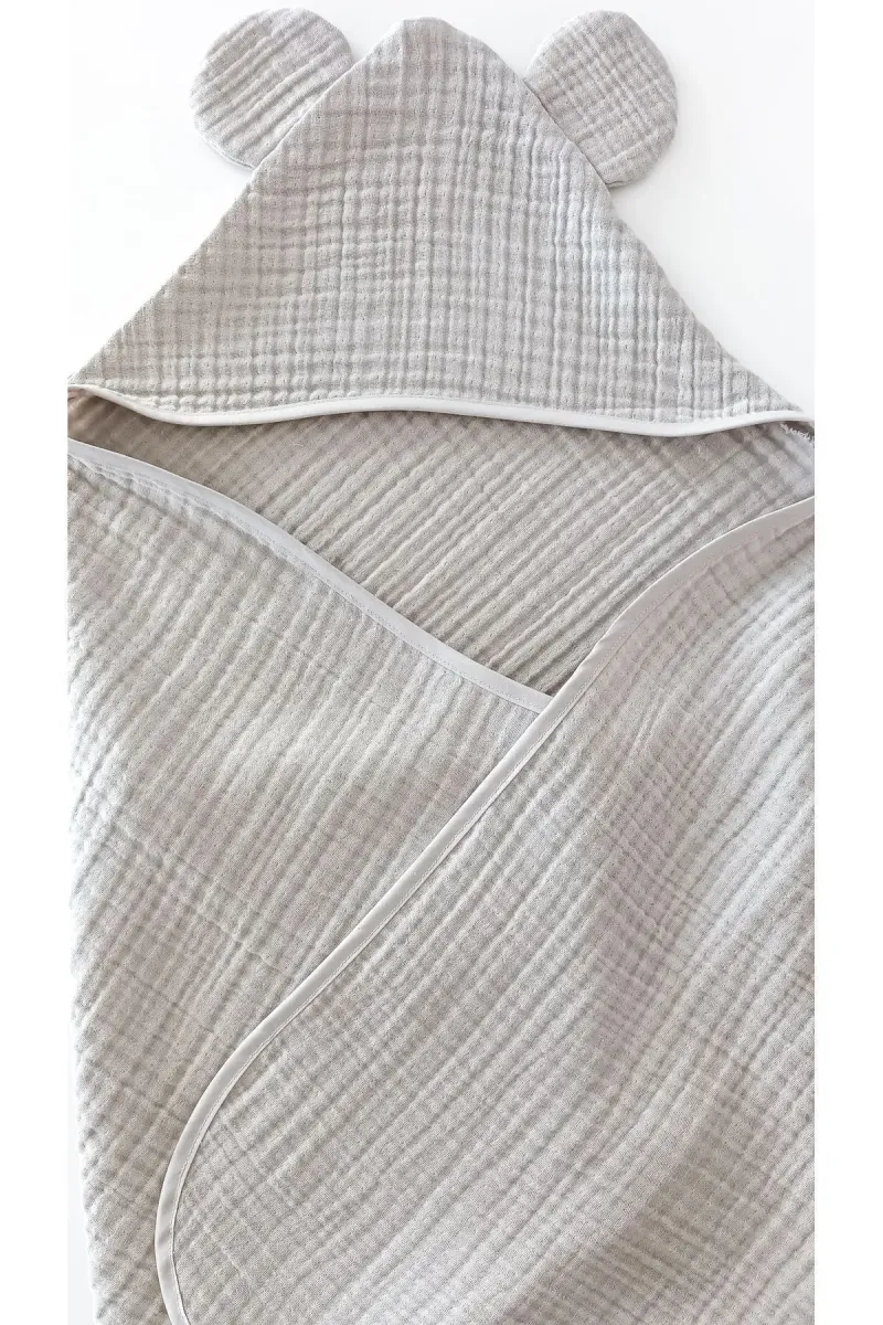 O&G Collection Gri %100 Pamuklu , Organik 4 Katlı Multi Müslin Bebek / Çocuk , Bornoz / Havlu Banyo / Havuz / Deniz