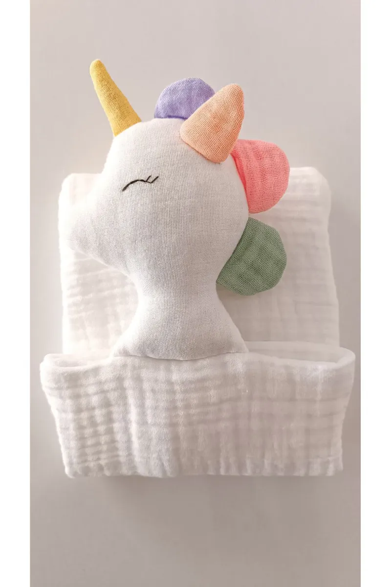 O&G Collection Sevimli Unicorn %100 Pamuklu Organik 8 Katlı Müslin Uyku Arkadaşı/ Bebek Hediyelik / Oyuncak görsel 3