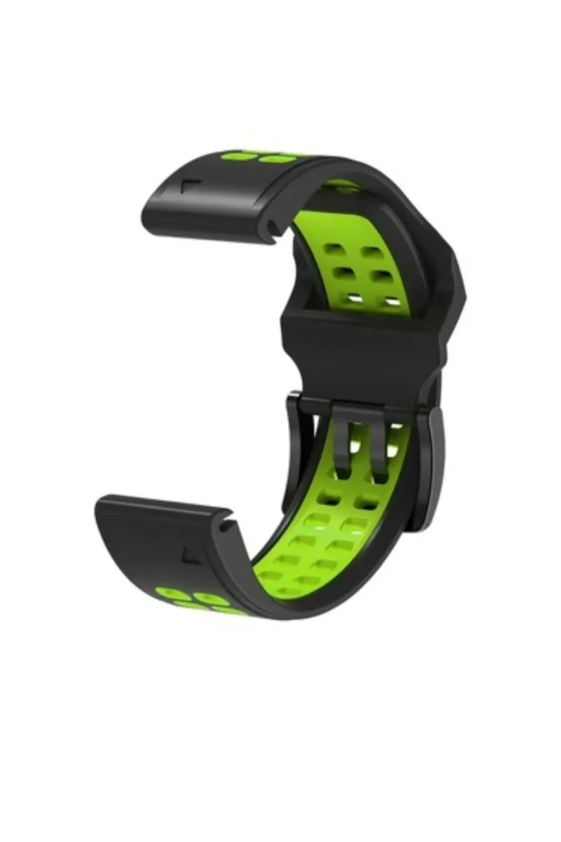 MarkaCase Garmin D2 delta-D2 delta px (26MM) Çift Sıralı Silikon Saat Kordonu - Siyah/Yeşil görsel 3